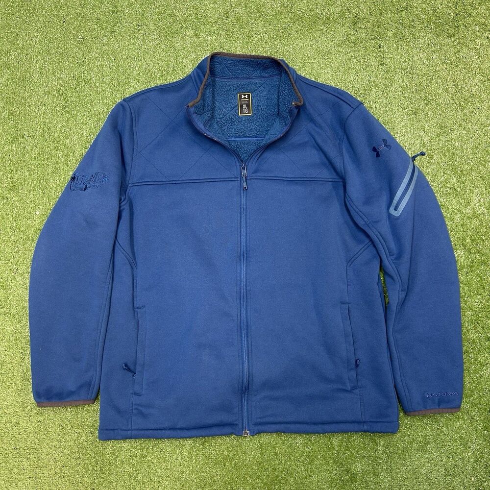 Under Armour Storm Jacket Mens Size XL Full Zip Fleece Teal Blue Pockets Soft